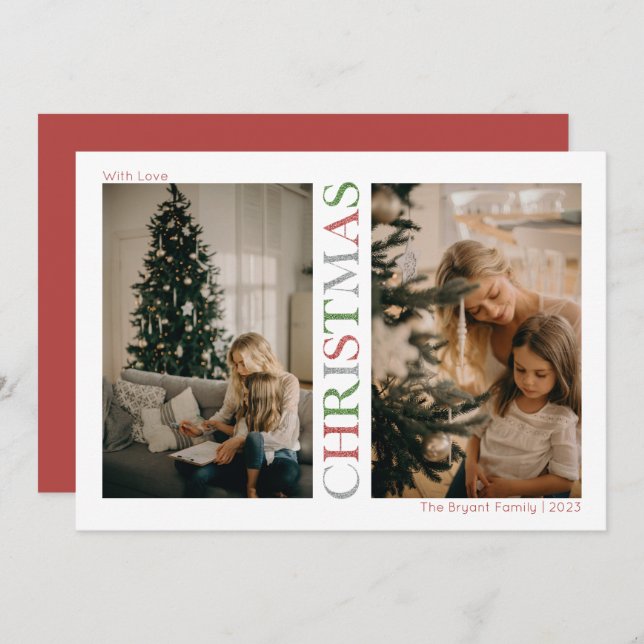 Glittery Christmas Red Photo Holiday Card (Front/Back)