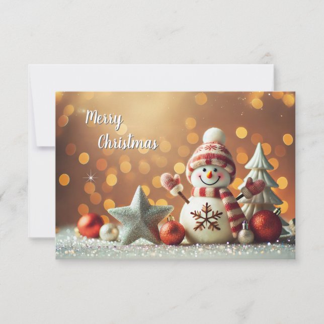Glittery Christmas Snowman with Snowflakes Invitation (Front)