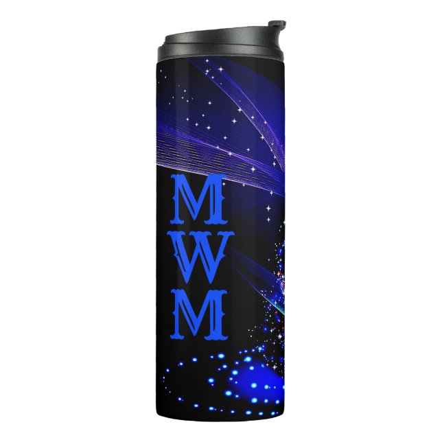 Glittery Christmas Tree Blue Navy Thermal Tumbler (Rotated Left)