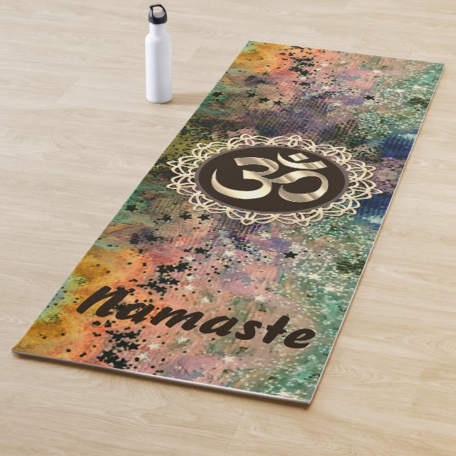 Glittery Colourful Grunge OM Namaste Yoga Mat (In Situ)