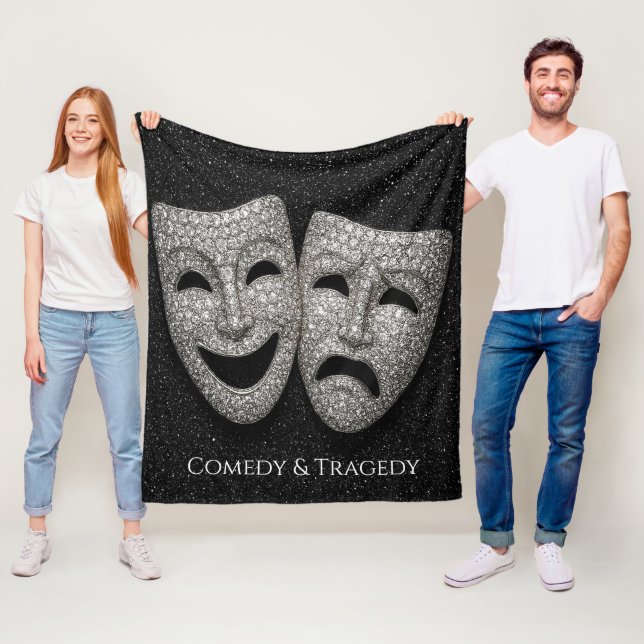 Glittery Comedy & Tragedy Drama Mask Fleece Blanket (In Situ)
