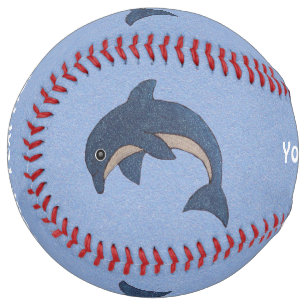 Glittery Dark Blue White Dolphin Jumping Position Softball