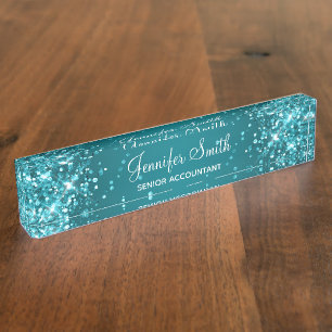 Glittery Dark Turquoise Gradient Nameplate