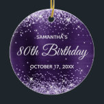 Glittery Dark Violet Purple Foil 80th Birthday Ceramic Ornament<br><div class="desc">Create your own 80th birthday circle ornament for your grandma. Customise the block text and/or calligraphy font style. Change the text for any special or milestone birthday. The digital art background features a faux pale lavender purple glitter and dark violet purple ombre foil. On the backside, you can add a...</div>