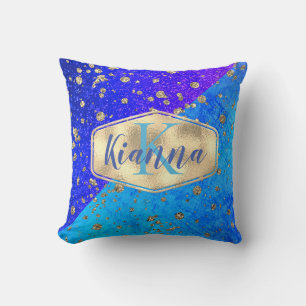Glittery Dreamy Blue Monogram Cushion