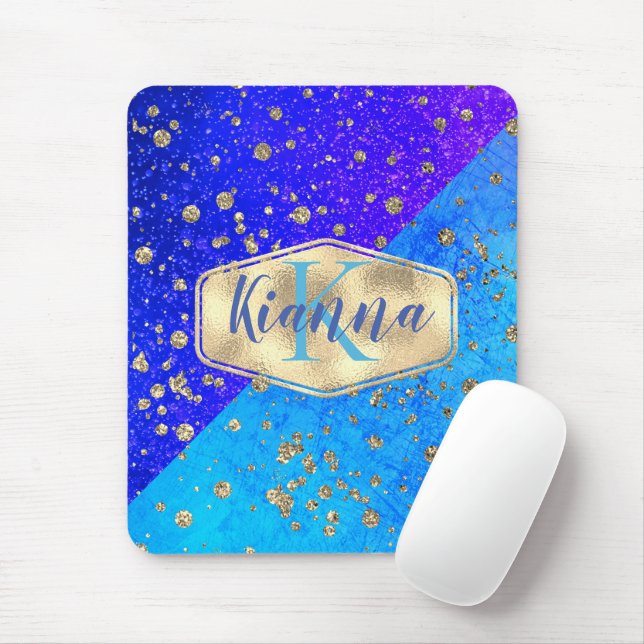Glittery Dreamy Blue Monogram Personalised       Mouse Pad (With Mouse)