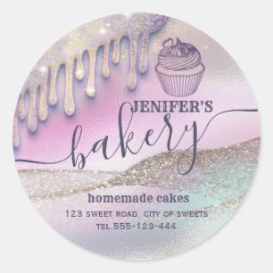 Glittery drips cupcake chef script bakery classic  classic round sticker