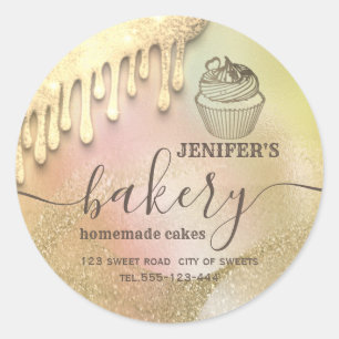 Glittery drips cupcake chef script bakery  classic classic round sticker
