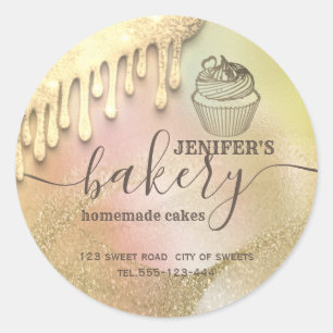 Glittery drips cupcake chef script bakery  classic round sticker