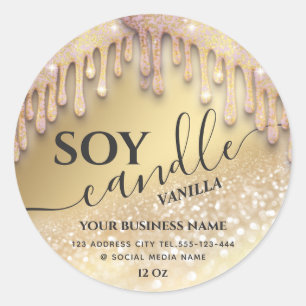 Glittery drips luxury modern soy candle classic ro round sticker