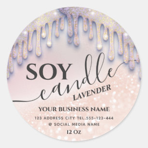 Glittery drips luxury modern soy candle classic ro round sticker