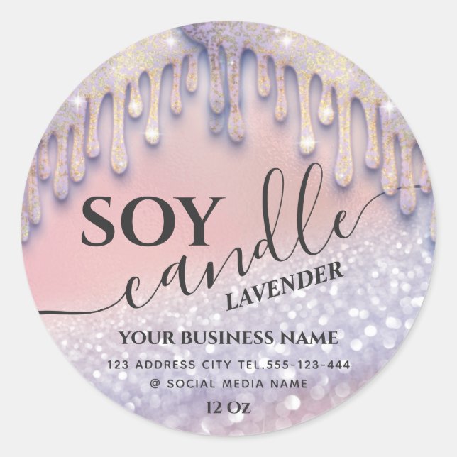 Glittery drips luxury modern soy candle classic ro round sticker (Front)