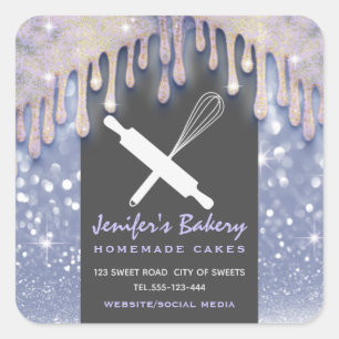 Glittery drips rolling pin whisk bakery chef square sticker