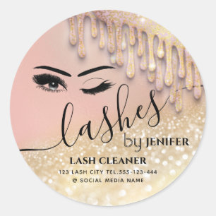 Glittery drips wink lash extension lash cleaner  c classic round sticker