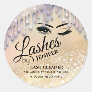 Glittery drips wink lash extension lash cleaner classic round sticker