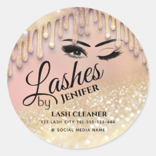 Glittery drips wink lash extension lash cleaner classic round sticker