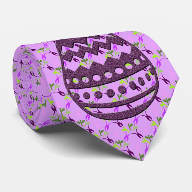 Glittery Easter Egg on Abstract Flower Lilac Tie (Rolled)