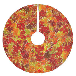 Glittery Fall Maple Leaves Brushed Polyester Tree Skirt