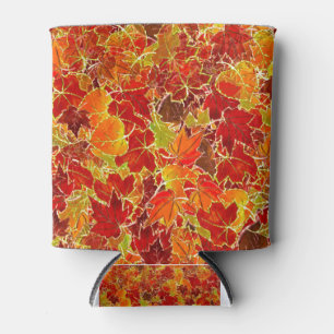 Glittery Fall Maple Leaves Can Cooler
