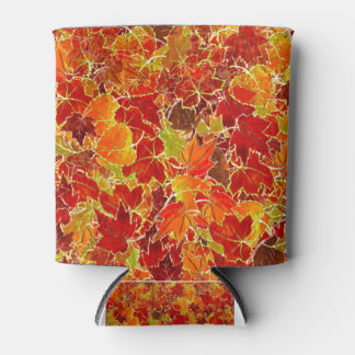 Glittery Fall Maple Leaves Can Cooler