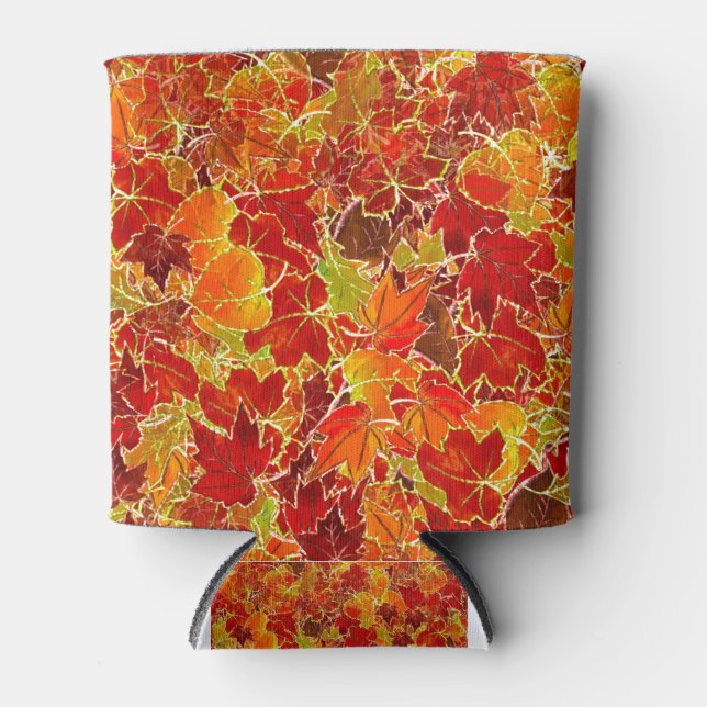 Glittery Fall Maple Leaves Can Cooler (Front)