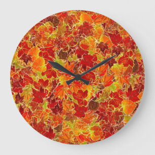 Glittery Fall Maple Leaves Large Clock