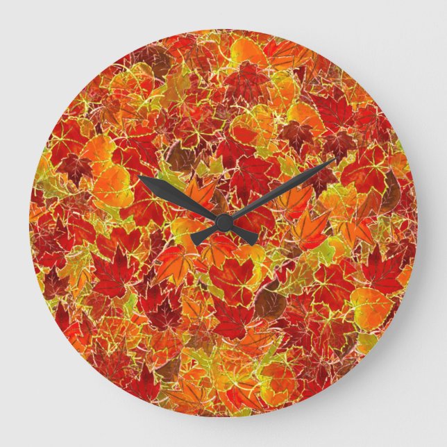 Glittery Fall Maple Leaves Large Clock (Front)