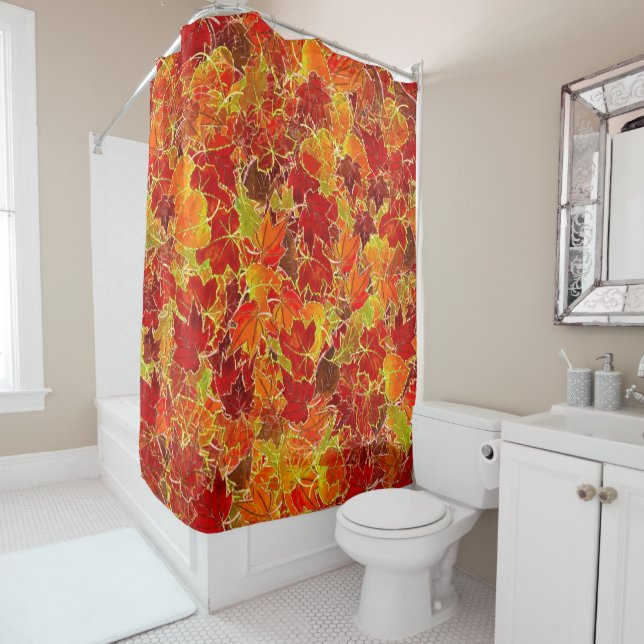 Glittery Fall Maple Leaves Shower Curtain (In Situ)