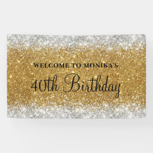 Glittery Faux Gold Silver 40th Birthday Welcome Banner