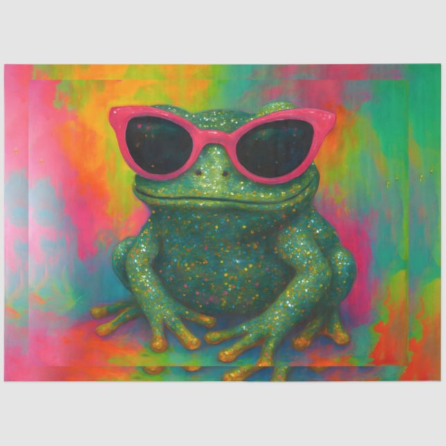 Glittery Frog with Sunglasses Decoupage Paper  (Front)