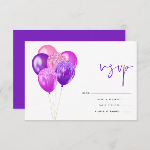 Glittery Fuchsia Mauve Balloon 60th Birthday Party RSVP Card