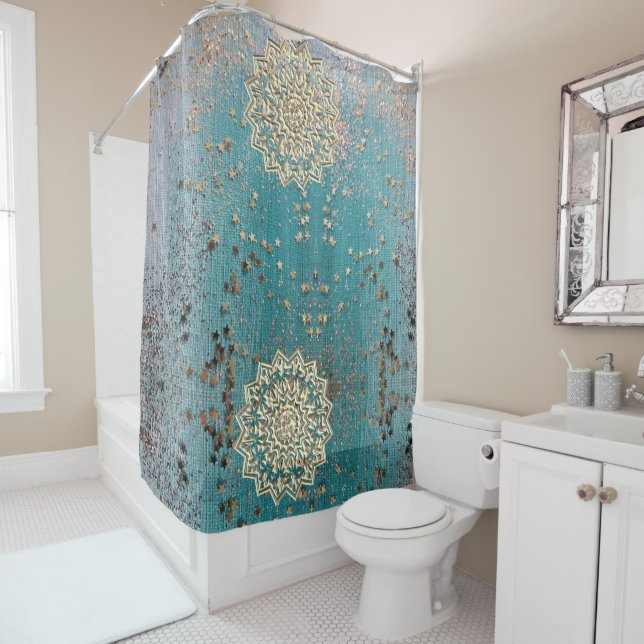 Glittery gem mandala shower curtain (In Situ)