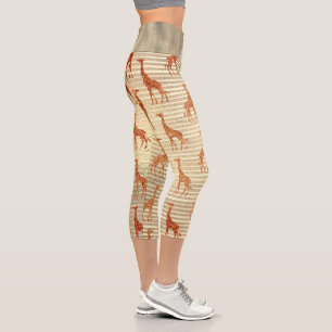 Glittery Giraffe on Gold Foil    Capri Leggings