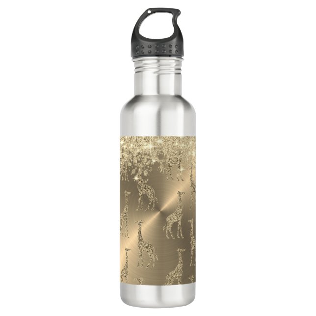 Glittery Giraffes on Glitzy Gold        710 Ml Water Bottle (Front)