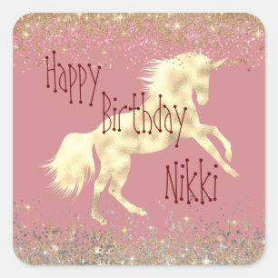 Glittery Glam Gold Unicorn    Square Sticker