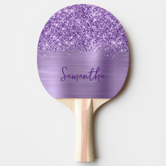 Glittery Glam Royal Purple Name Ping Pong Paddle (Front)