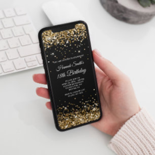 Glittery Gold and Black 18th Birthday Invitation