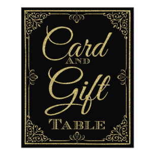glittery gold and black card and gift wedding sign