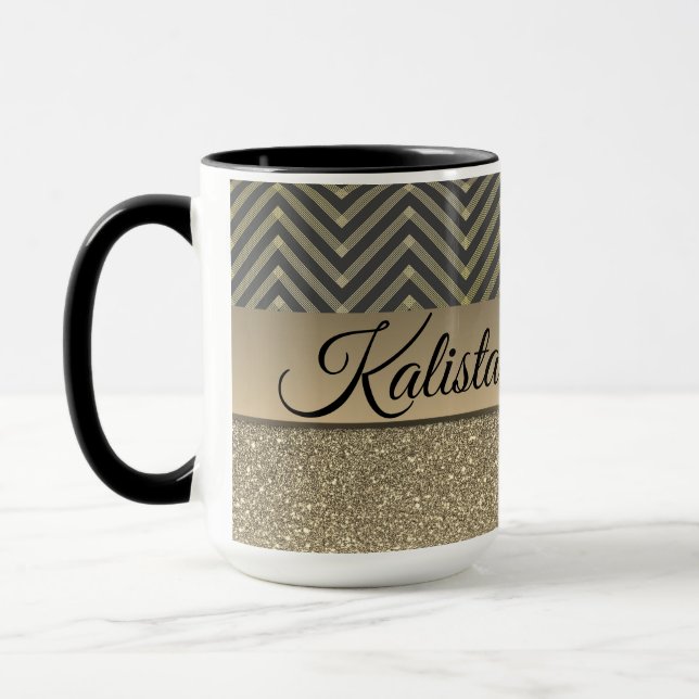 Glittery Gold and Black  Chevron Mug (Left)