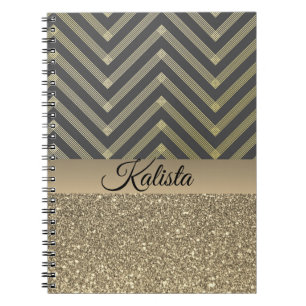 Glittery Gold and Black Chevron Notebook