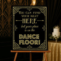 glittery gold and black dance floor wedding sign