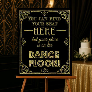glittery gold and black dance floor wedding sign
