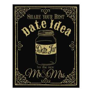 glittery gold and black date jar wedding sign