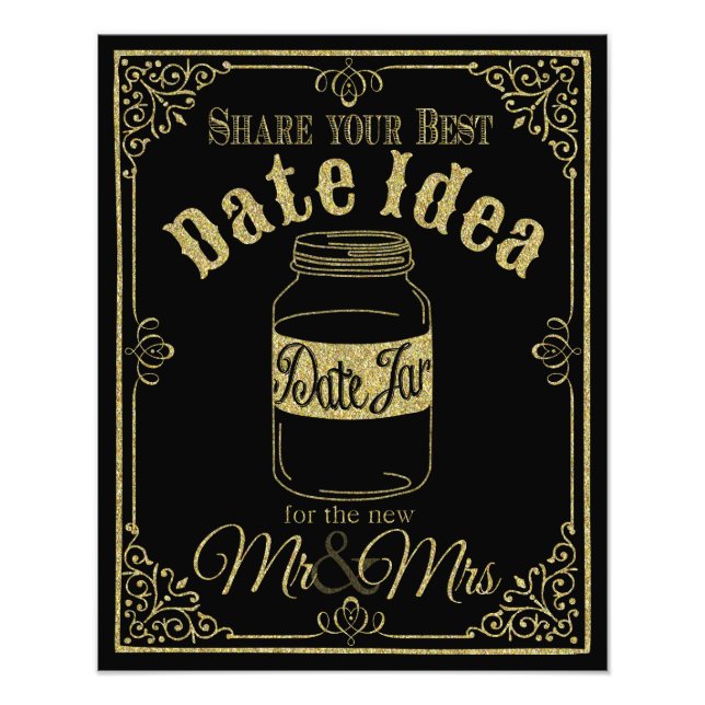 glittery gold and black date jar wedding sign (Front)