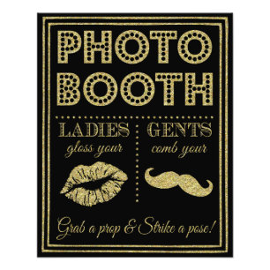 glittery gold and black photo booth wedding sign