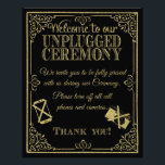 glittery gold and black unplugged wedding sign<br><div class="desc">Unplugged wedding sign</div>