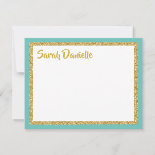 Glittery Gold and Teal Thank You Flat Card