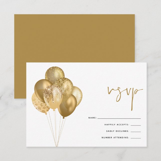 Glittery Gold Balloons 60th Birthday Party RSVP Card (Front/Back)