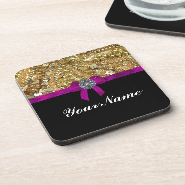 Glittery gold & black coaster (Left Side)