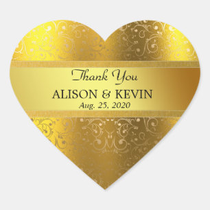 Glittery Gold Black Elegant Calligraphy Thank You  Heart Sticker